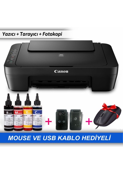 Pixma E414 Çok Fonksiyonlu Yazıcı + Mürekkep Dolum Seti + Mouse