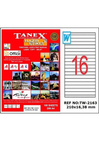 TW-2163 210MMX16,38MM Etiket 100 Tabaka
