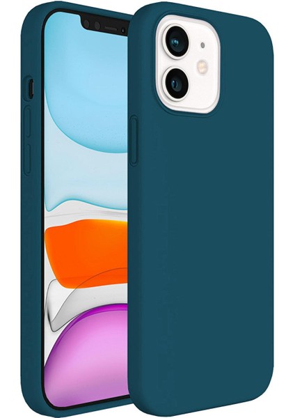 Apple iPhone 12 Pro Silikon Case Mikrofiber Iç Arka Koruma Telefon Kılıfı Mavi