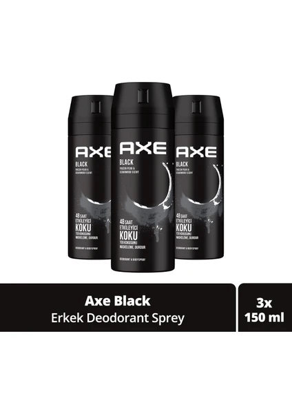 Erkek Deodorant & Bodyspray Black 48 Saat Etkileyici Koku 150 Ml X3