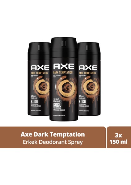 Erkek Deodorant & Bodyspray Dark Temptation 48 Saat Etkileyici Koku 150 Ml X3