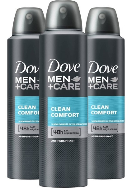 Men +Care Erkek Sprey Deodorant Clean Comfort 48 Saat Güçlü Koruma 150 Ml X3