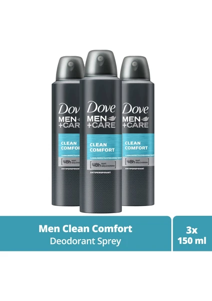 Men +Care  Erkek Sprey Deodorant Clean Comfort 48 Saat Güçlü Koruma 150 Ml X3