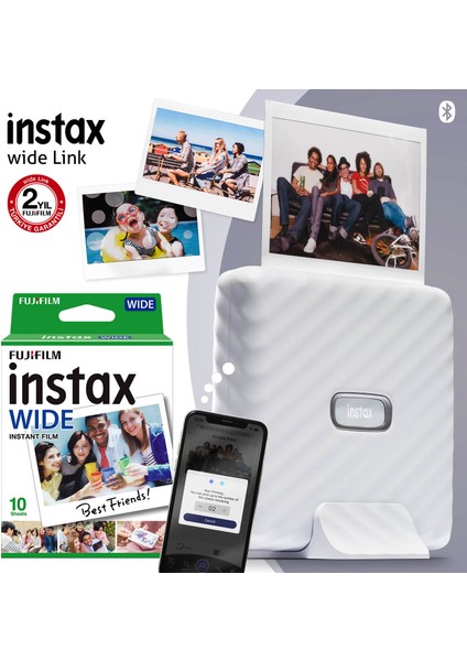 Instax Wide Link Beyaz Akıllı Telefon Yazıcısı + 10'lu Film