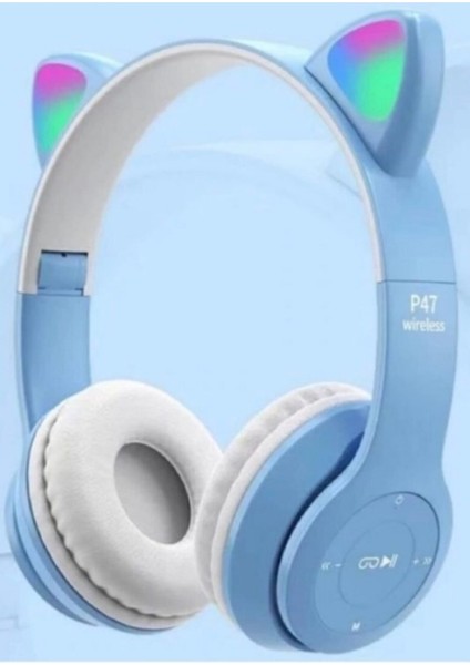 P47 Yeni Nesil Şık Tasarım LED Işıklı Kablosuz Bluetooth 5.0 Kedili Kulaklık