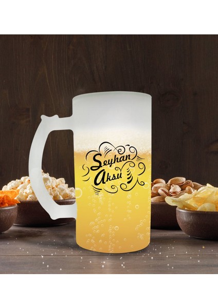 Kişiye Özel Isimli Buzlu Cam Bira Bardağı 50CL-5