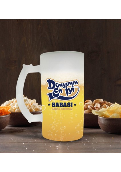 Kişiye Özel Dünyanın En Iyi Babası Tasarımlı Buzlu Cam Bira Bardağı 50CL-2