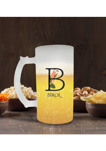 Kişiye Özel Baş Harfli Isimli Tasarımlı Buzlu Cam Bira Bardağı 50CL-10