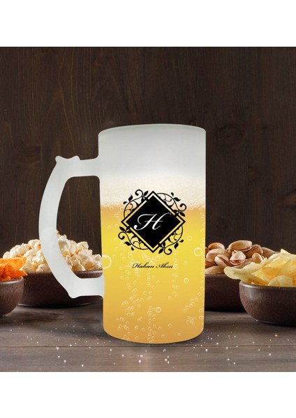 Kişiye Özel Baş Harf Isim Tasarımlı Buzlu Cam Bira Bardağı 50CL-10