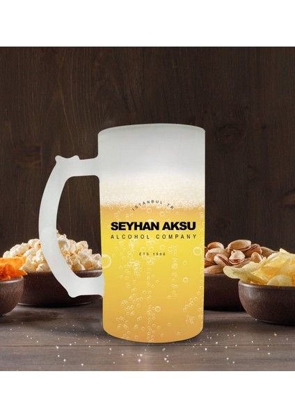 Kişiye Özel Alcohol Company Tasarımlı Buzlu Cam Bira Bardağı 50CL-1
