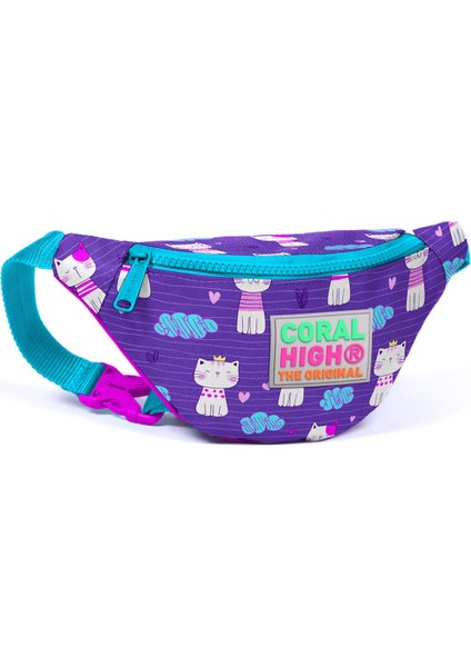 Kids Mor Kedi Desenli Bel Çantası 22560