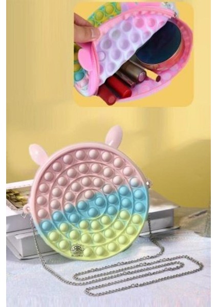 Popit Çanta Yuvarlak Soft Renk Fermuarlı Zincirli