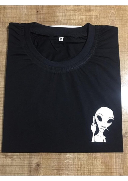 Ufo Baskılı Pamuk Beyaz T-Shirt S Beden - 947