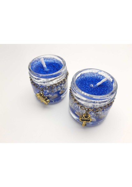 Saks Mavisi Renginde Kavanoz Mum (2 Adet)