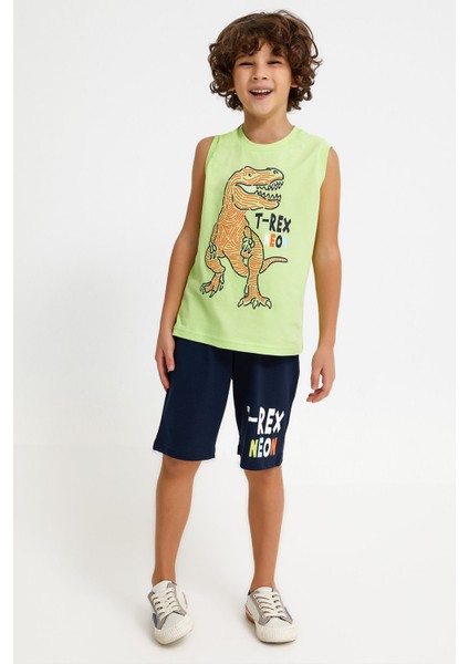 T-Rex Lime Erkek Çocuk Bermuda Takım