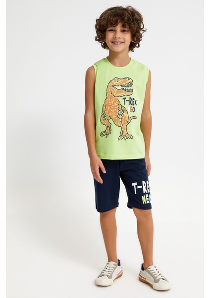T-Rex Lime Erkek Çocuk Bermuda Takım