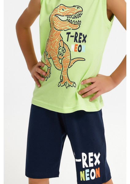 T-Rex Lime Erkek Çocuk Bermuda Takım