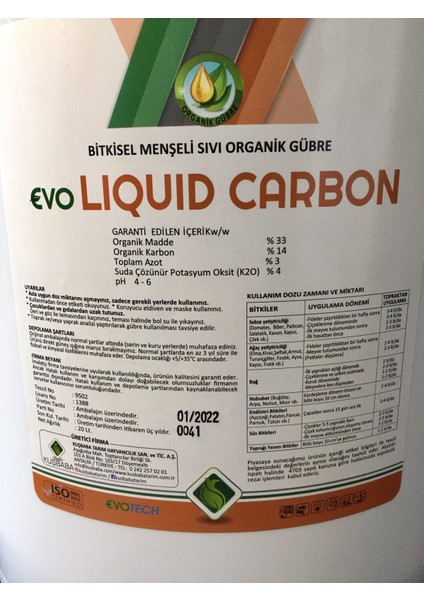 Evo Liquid Carbon Bitkisel Menşeli Sıvı Organik Gübre 20 Lt