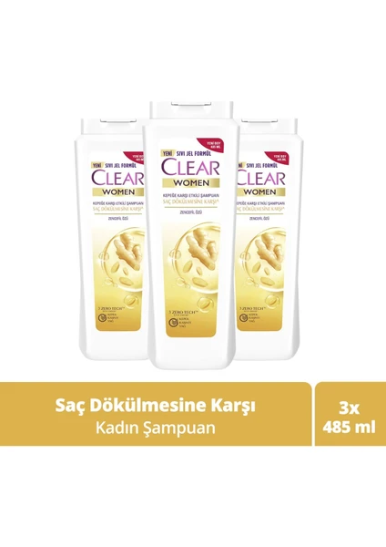 Women Kepeğe Karşı Etkili Şampuan Saç Dökülmesine Karşı Zencefil Özü 485 ML x3