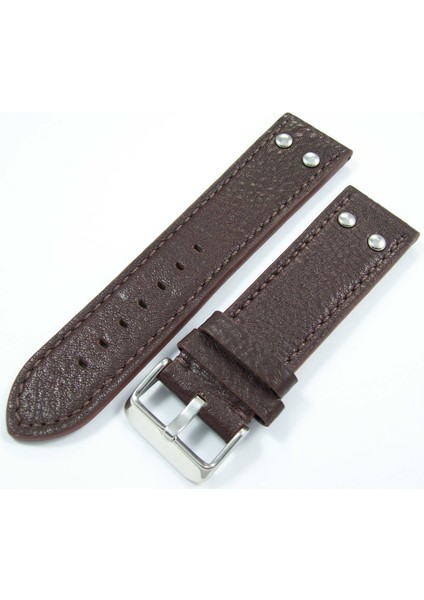 Deri Saat Kayışı Puntolu Spor Model 22MM Kahverengi Saat Kordonu