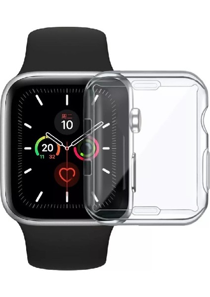 Apple Watch Uyumlu 7 Serisi ( 45MM ) 360 Tam Koruma Şeffaf Silikon Kılıf Premium Model