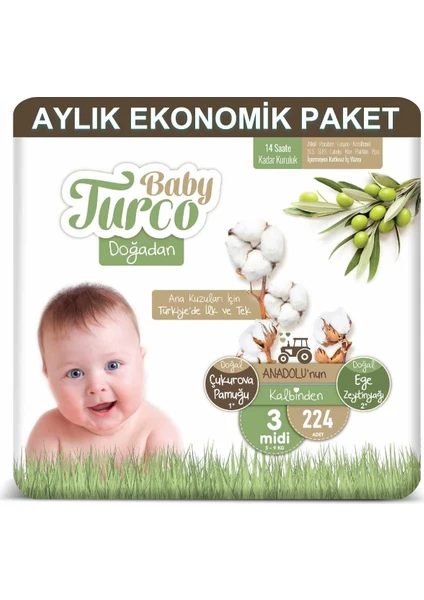 Baby Turco Bebek Bezi Aylık Paket 3 Numara 5-9 kg 224’lü