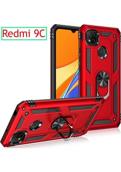 Xiaomi Redmi 9c Için Yüzük Tutuculu Pc + Tpu Telefon Kılıfı - Kırmızı (Yurt Dışından)