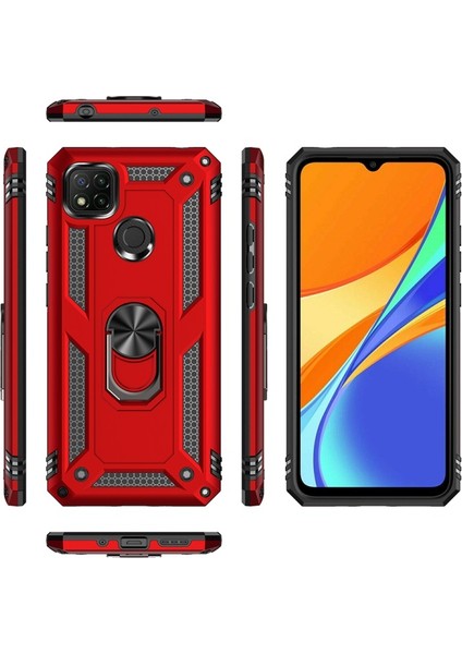 Xiaomi Redmi 9c Için Yüzük Tutuculu Pc + Tpu Telefon Kılıfı - Kırmızı (Yurt Dışından)