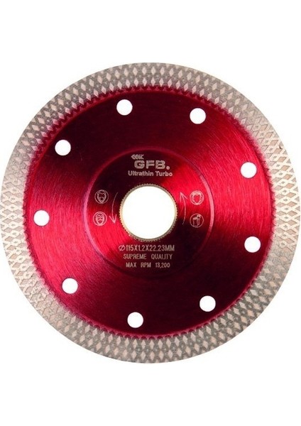 Hassas Kesim Ince Turbo Elmas Seramik-Fayans Kesici 115 mm Çapraz DIŞ-2394
