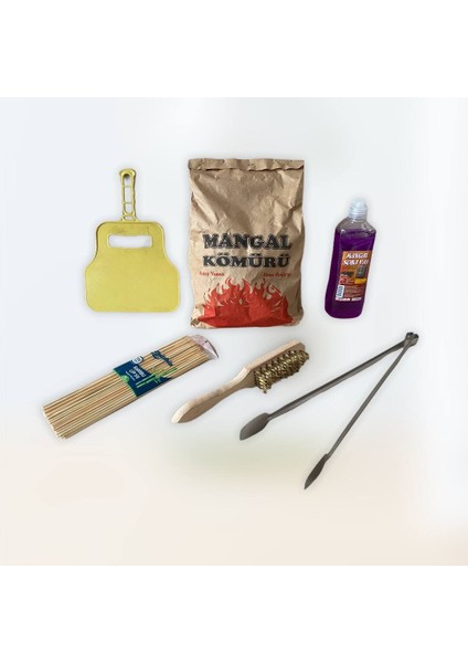 6’lı Mangal, Barbekü, Piknik Seti (Kömür, 100 Adet Çöp Şiş, Jel Yakıt, Yelpaze, Fırça, Maşa)