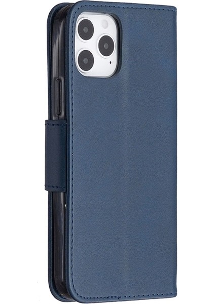 Apple iPhone 12 Pro Mini Için Pu Deri Standlı Cüzdan Tasarımlı Telefon Kılıfı - Mavi (Yurt Dışından)