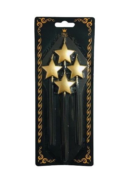 Çubuklu Yıldızli Doğum Günü Mumu Gold 4'lü