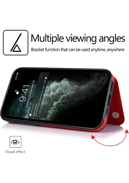 Apple iPhone 13 Için Pu Deri Kaplamalı Tpu Manyetik Tokalı Standlı Kartlıklı Çizilmeye Dayanıklı Kılıf - Kırmızı (Yurt Dışından) modelleri