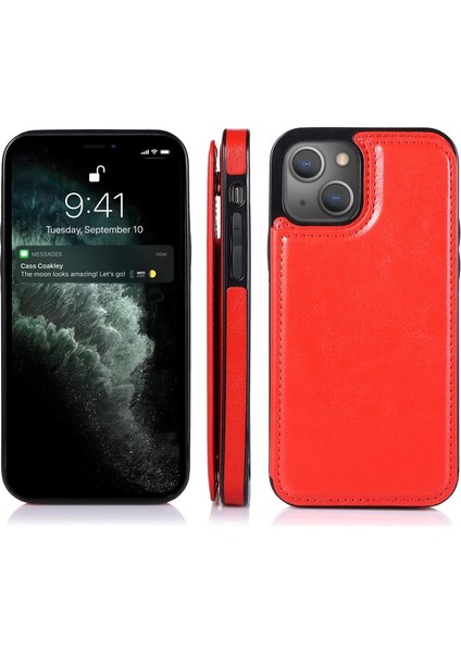 Apple iPhone 13 Için Pu Deri Kaplamalı Tpu Manyetik Tokalı Standlı Kartlıklı Çizilmeye Dayanıklı Kılıf - Kırmızı (Yurt Dışından) fırsatları