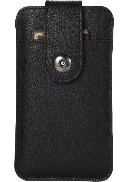 Apple iPhone 12 Mini Için Pu Deri Koruyucu Kart Yuvalı Kılıf 17.8 x 9.8cm - Siyah (Yurt Dışından)