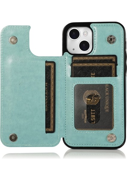 Apple iPhone 13 Mini Için Pu Deri Kaplamalı Tpu Mandala Çiçek Desenli Standlı Çizilmeye Dayanıklı Telefon Kılıfı - Yeşil (Yurt Dışından)