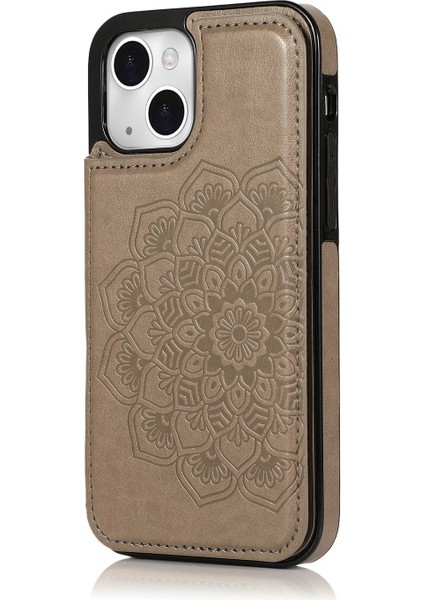 Apple iPhone 13 Mini Için Pu Deri Kaplamalı Tpu Mandala Çiçek Desenli Standlı Çizilmeye Dayanıklı Telefon Kılıfı - Gri (Yurt Dışından) fiyatları