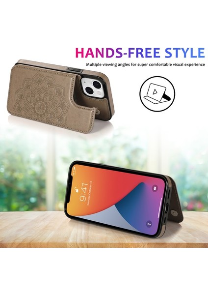 Apple iPhone 13 Mini Için Pu Deri Kaplamalı Tpu Mandala Çiçek Desenli Standlı Çizilmeye Dayanıklı Telefon Kılıfı - Gri (Yurt Dışından) indirimleri