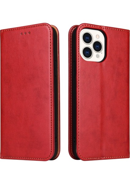 Apple iPhone 13 Pro Max Için Pu Deri Cüzdan Tasarımlı Standlı Telefon Kılıfı - Kırmızı (Yurt Dışından)