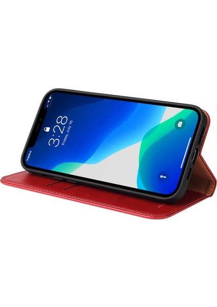Apple iPhone 13 Pro Max Için Pu Deri Cüzdan Tasarımlı Standlı Telefon Kılıfı - Kırmızı (Yurt Dışından)