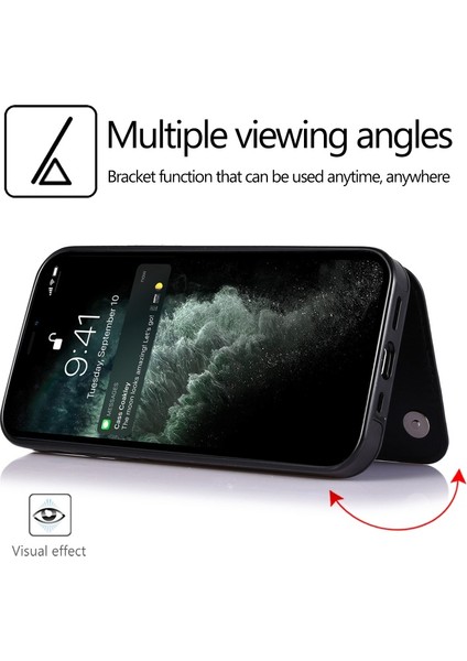 Apple iPhone 13 Için Pu Deri Kaplamalı Tpu Manyetik Tokalı Standlı Kartlıklı Çizilmeye Dayanıklı Kılıf - Siyah (Yurt Dışından) modelleri
