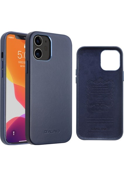 Apple iPhone 12 Mini Için Deri Kaplamalı Pc Telefon Kılıfı - Mavi (Yurt Dışından)