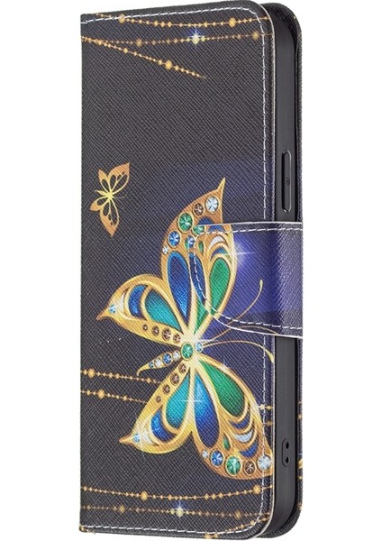 Apple iPhone 13 Pro Için Pu Deri Desenli Cüzdan Tasarımlı Standlı Manyetik Kılıf - Kelebekler (Yurt Dışından)