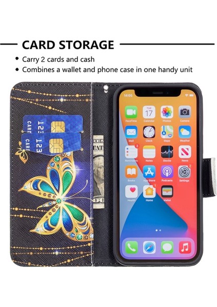 Apple iPhone 13 Pro Için Pu Deri Desenli Cüzdan Tasarımlı Standlı Manyetik Kılıf - Kelebekler (Yurt Dışından)