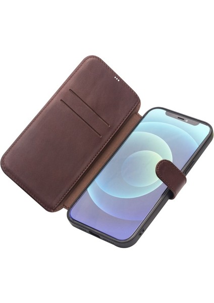 Apple iPhone 12 Pro Mini Için Manyetik Tokalı Deri Telefon Kılıfı - Koyu Kahverengi (Yurt Dışından) fırsatları
