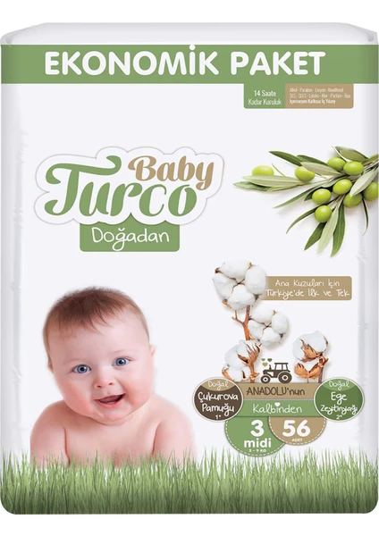 Baby Turco Hesaplı Midi 3 Beden Bebek Bezi 56'lı