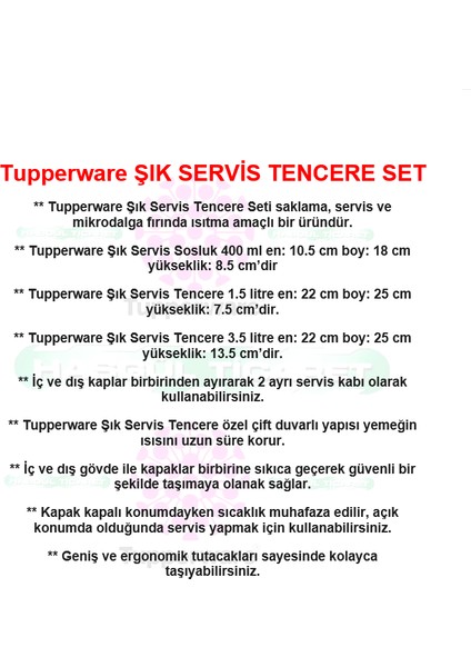 Şık Servis Set Mikrodalga Fırın Isıtma Tenceresi