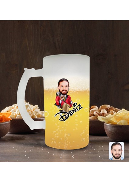 Kişiye Özel Erkek Patron Karikatürlü Buzlu Cam Bira Bardağı 50CL-2