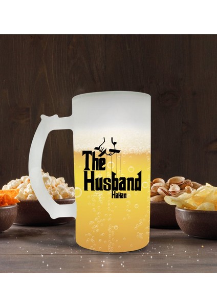 Kişiye Özel The Husband Tasarımlı Buzlu Cam Bira Bardağı 50CL-1