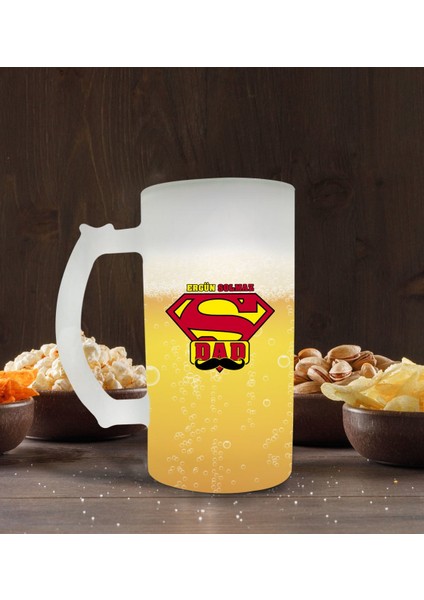 Kişiye Özel Süper Baba Tasarımlı Buzlu Cam Bira Bardağı 50CL-4